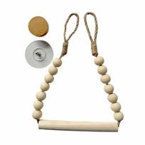 Nordic Style Wood Tissue Holder Handwoven Rope String Bead Detail Roll Paper Holder Wall Mounted Bohemian