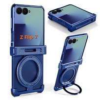 Oatsbasf Metal Frameless for Samsung Galaxy Z Flip 7 Phone Case with Ring Stand Magnetic Bumper Thin Shockproof Protective Cover Galaxy Z Flip7 mėlyna