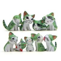 9 vnt./rinkinys Animacinis pilkas saldus katukas Veiksmo žaislinės figūrėlės 2-3 cm žalia