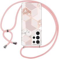 Case - BOOLING - for Samsung Galaxy S23 Ultra - Scratch Protection - Pink Marble Pattern - Practical Lanyard rožinė