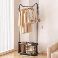 New Removable Floor-to-ceiling Hanger Light Luxury Floor-standing Coat Rack Storage Basket Space Saving Drying Rack Indoor Use
