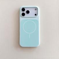 iPhone 17 Pro Max Magnetic Thin Ring Liquid Case with Jelly Large Hole Backplate iPhone 17 Pro Max žalsvai mėlyna