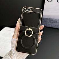 Luxury Leather Ring Bracket Magnetic Case for Galaxy Z Flip7 Flip 7 6 5 4 3 Stand Hinge Protection Cover for Samsung Zflip7FE Galaxy Z Flip7 juoda