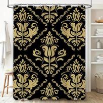 Vintage Damask Shower Curtain Luxury Gold Black Printed Shower Panel Set for Bathroom Decoration W90xH180cm