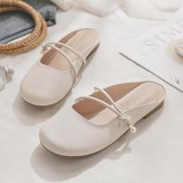 Soft-soled bag head slippers women wear lazy 2025 summer new French flat-bottomed low-heeled one-pedal and half-tow single shoes 35