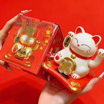 Golden Lucky Cat Feng Shui Ornament with Waving Hand – Perfect Gold-Plated Gift for Family & Friends