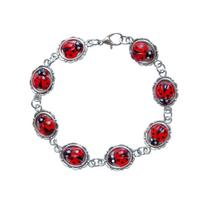 Creative Personality Geometry Ellipse Simulation Ladybug Bracelets for Women Fashion Cute Insect Animals Jewelry Accessory Gift raudona