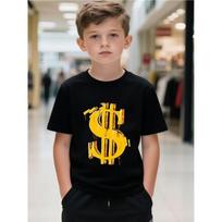 European sizes Creative Dollar Sign Pattern Printed Boys' T-Shirt, Casual Short Sleeve Comfortable Summer Clothing 98cm