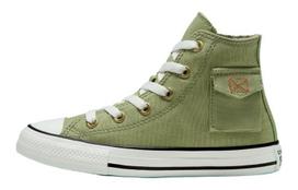 Converse Chuck Taylor All Star POCKET Comfortable High top Kids Canvas Shoes Light Green Teenagers 667783F 30 white