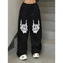 American Retro Skeleton Hand Scratch Street Fashion Unisex Oversized Loose Sports Quick Drying Pants S