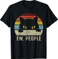 Ew People Retro Cat Funny Vintage Anti Social Introvert T-Shirt S įvairiaspalvis