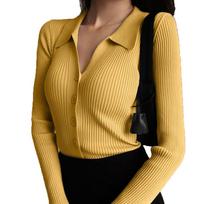 New Lapel Slim Slimming Tops Ladies Hollow Buttons Women Long Cardigan Sexy Sweater Sleeve Knit Neck V Neck U1C0 M balta