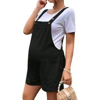 Sleeveless Solid Color Bib Shorts Jumpsuit with Adjustable Waist Shoulder Straps Front Pockets Solid M juoda