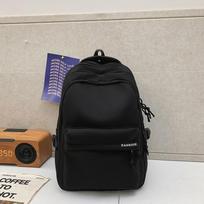 Large Capacity Solid Color Backpack for High School Students, Simple Black Travel Backpack for Middle School Students juoda