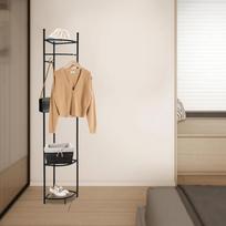 3-Tier Black Corner Coat Rack Floor Standing Garment Organizer with 4 Hooks for Bedroom Entryway United States