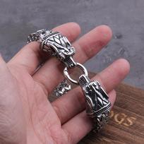 Vikingų drakono žavesio apyrankė vyrams Nerūdijančio plieno tinklinė grandinėlė Sidabrinės spalvos Punk Biker papuošalai Nenuvalkiojama Rock Wolf 19cm gray