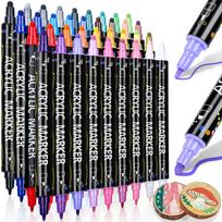 Acrylic Paint Markers 48 Colors, Dual Tip Dot & Fine Water-Based Pens for Glass, Wood, Fabric, Rocks, Journaling & Crafts