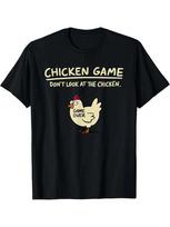 Funny 'Chicken Game' Graphic Tee - Casual T-Shirt, Black with Yellow Chicken Des S įvairiaspalvis