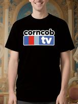 Vintage Retro Corncob TV Graphic Tshirt - Black Tee with ... S įvairiaspalvis