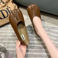 Pleated flat-soled Doudou shoes comfortable grandma shoes new non-slip soft-soled pregnant women shallow mouth single shoes 35