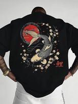 Vyriški marškinėliai su japoniška karpių žuvimi, vyšnių žiedų grafika, oversized, medvilniniai, trumparankoviai, vasaros gatvės apranga S įvairiaspalvis