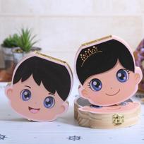 Wooden Baby Tooth Box with Printed Design for Boys and Girls, Lanugo Keepsake, Bilingual (English/Chinese), Children's Gift. Color Printed, Chinese, Boy