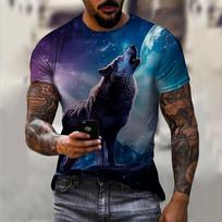 Vintažiniai marškinėliai vyrams 3d Print Moonlight Wolf Tops trumpomis rankovėmis Oversize Tee Hip Hop marškinėliai su kakleliu Vyriški drabužiai Camiseta 5XL