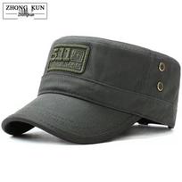 Men's Military Green Flat Top Sunshade Baseball Cap with Iron Label Adjustable gray