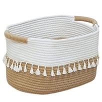 A84E-Woven Cotton Rope Boho Style Clothes Storage Basket 38X26x22cm Bin For Books Plants Treats