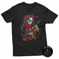 Floral Melody Skeleton Girl 100% Cotton T-shirt Mens Tees Top S įvairiaspalvis
