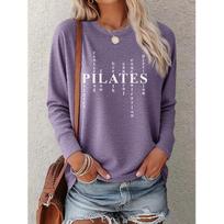 Women's Pilates-themed inspirational creative English letter print One-piece casual long-sleeved elegant summer top Fashionable and cute T Vintage S violetinė