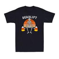 Skeleton Deadlift Funny Skeleton Candy Corn Gym Workout Vintage Men's T-Shirt S įvairiaspalvis
