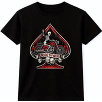 Biker Skeleton T Shirt Ride to Win Skull Motorcycle Poker Ace Rider Tee S įvairiaspalvis