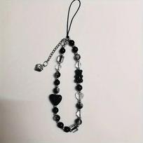 Trendy Strawberry Wrist Strap Black Love Bag Charm Keyring Cellphone Decoration