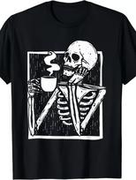 Coffee Drinking Skeleton Skull Funny TShirt Men'S short sleeved Tshirt S įvairiaspalvis