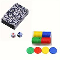 Kelioninis paprastas popierinis madžongo kauliukų kortų rinkinys su pokerio madžongo 2 kauliukais 50 apvalių žetonų stalo žaidimo priedai nešiojamas tylus143 3pcs