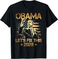 Obama 2028 Let's Fix This Obama 48th President USA Flag Unisex T-Shirt XL