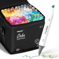 Ohuhu Marker 120 Alcohol Markers for with Fine and Thick Art and Carrying Pens, Colors, Oil-Based Comics, Tips, Supplies, Case.