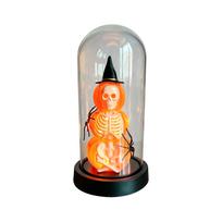 Halloween Pumpkin Skeleton Figurine Decoration Under Glass Dome with Spider Accents Battery Operated Halloween Scene Prop for Seasonal Display One Size juoda