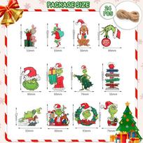 24-Piece Christmas Grinch Wooden Tree Ornaments and Party Decorations Set