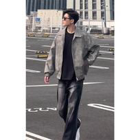 Short Leather Jacket Men's Vintage Lapel Leather Biker Jacket M tamsiai pilka spalva