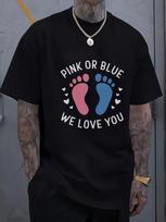 Gender Reveal T-Shirt for Everyone with Pink Or Blue Baby Footprints - We Love S įvairiaspalvis