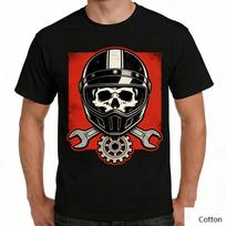 Vintage Skeleton Racer Graphic T Shirt, Cotton Crew Neck Short Sleeve Tee, Helmet Wrench Print Unisex Top S įvairiaspalvis