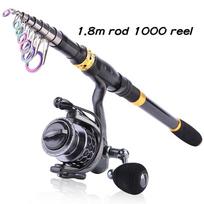 Sougayilang jūros spiningo žvejybos kombinuotas anglies teleskopinis meškerės ir spiningo ritės žvejybos rinkiniai 1.8m rod 1000 reel