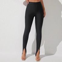 Women's Slim Small Feet Open Pitchfork Micro Flare Pants Fashion Solid Color Pants S juoda