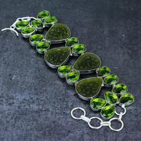 Moldavito Kvarcas, Peridoto Brangakmenis 925 Sterlingo Sidabro Apyrankė 7-8  j0U67 black
