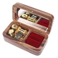 Engagement Ring Box Wood Music Jewelry Box, Proposal Case Musical for Anniversary, Dark Brown