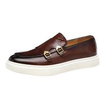 Fashion Men Casual Leather Shoe Classic British Style Flat Designer Monk Loafers Outdoor Slip-on Thick Sole Oxford Business Shoe 38