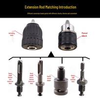 Electric Drill Chuck & Extension Rod for Hammer/Impact Drills - Square/Round Handle, 1/2'' Wrench Conversion Adapter Key 10mm