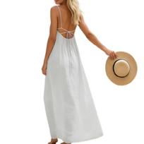Women's Summer Dress Backless Spaghetti Strap Loose Flowy Long Cami Dresses Casual Loose Holiday Party Beach Maxi Sundress L balta